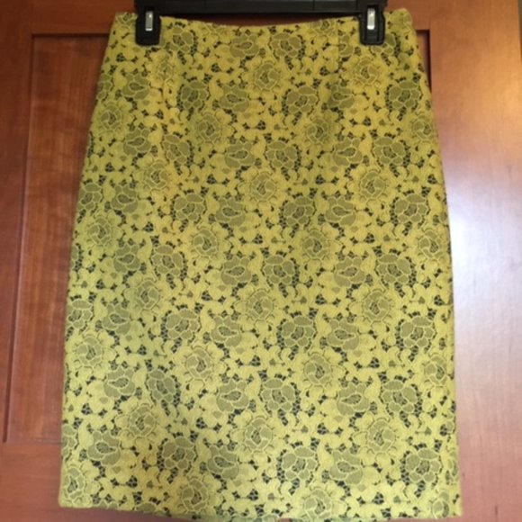 Boden Yellow/Gold Lace & Blue Lined Pencil Skirt. Back Zip and Slit Size 8R - Picture 2 of 9